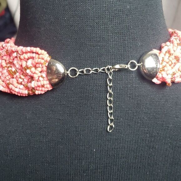 Pink Bead Braided Bohemian Style Necklace - Picture 3 of 5
